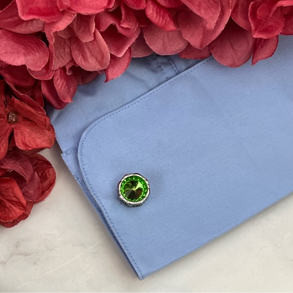 Elegant Green Peridot Silver Hexagon Cufflink - Picture 11 of 17